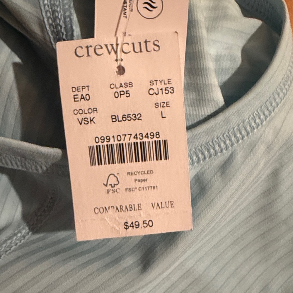 Short sleeve J.Crew Crewcuts vintage sky blue Striped Performance Tee kids 10/12 - Picture 4 of 6